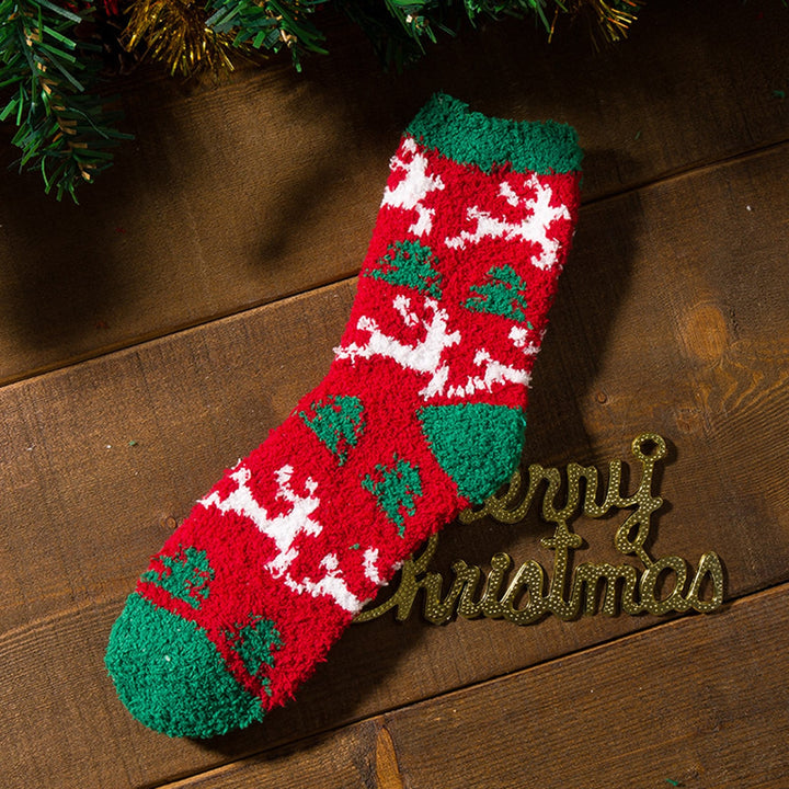 1 Pair Christmas Socks Santa Claus Striped Deer Heart Couple Socks Winter Thicken Plush Middle Tube Socks for Dating Image 10