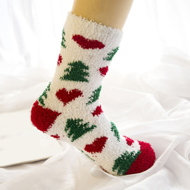 1 Pair Christmas Socks Santa Claus Striped Deer Heart Couple Socks Winter Thicken Plush Middle Tube Socks for Dating Image 12