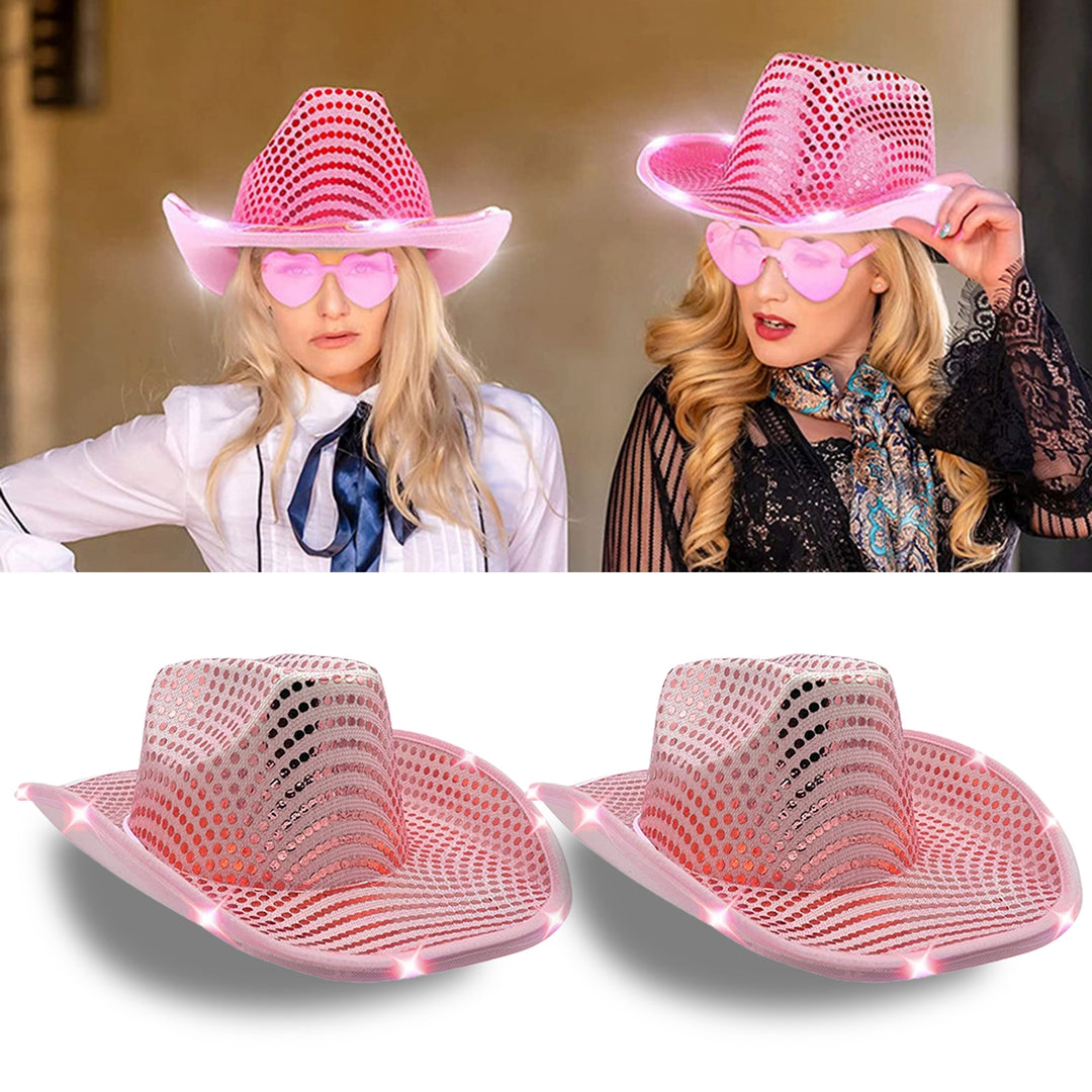 Unisex Jazz Hat Sequin Sun Protection Luminous Cap Stage Performance Shiny Rolled Brim Dance Hat with Light for Club Image 4