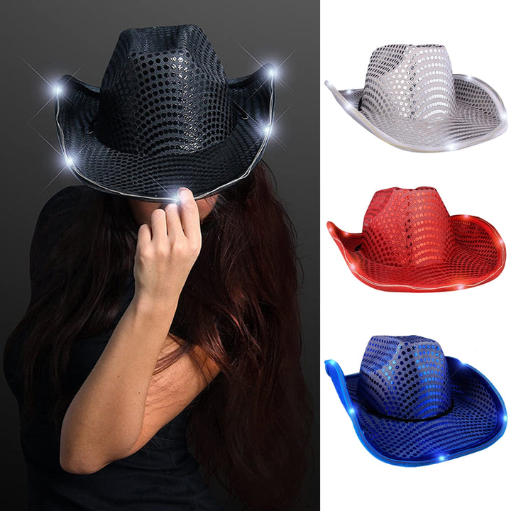 Unisex Jazz Hat Sequin Sun Protection Luminous Cap Stage Performance Shiny Rolled Brim Dance Hat with Light for Club Image 4