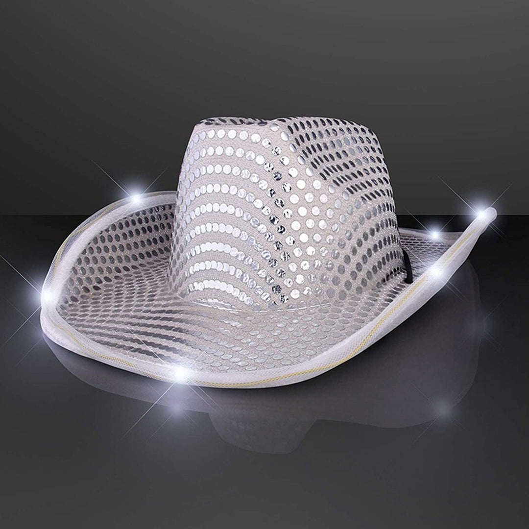 Unisex Jazz Hat Sequin Sun Protection Luminous Cap Stage Performance Shiny Rolled Brim Dance Hat with Light for Club Image 12