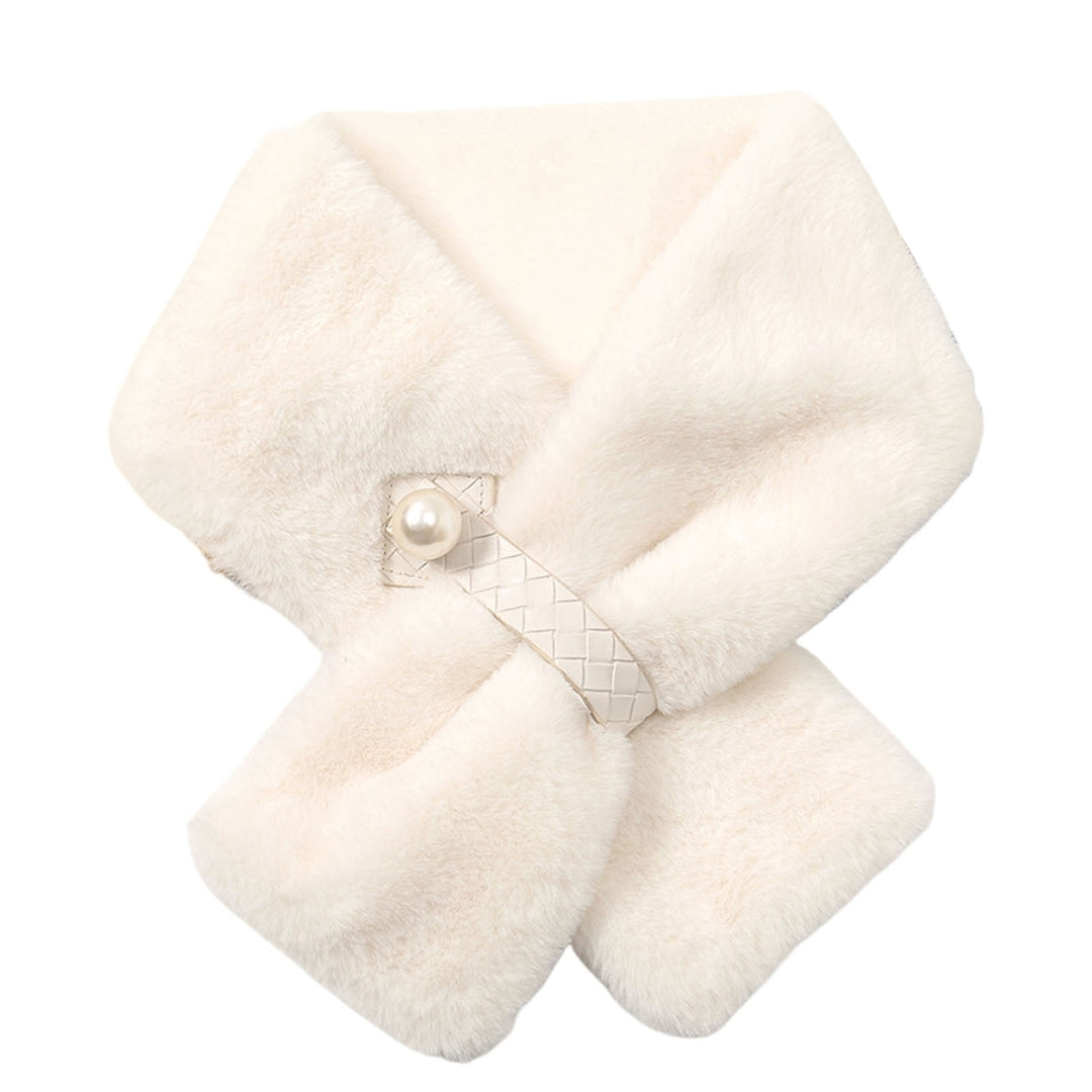 Faux Pearl Buckle Wide Thermal Scarf Female Autumn Winter Double-sided Imitation Cashmere Cross Collar Scarf Image 3