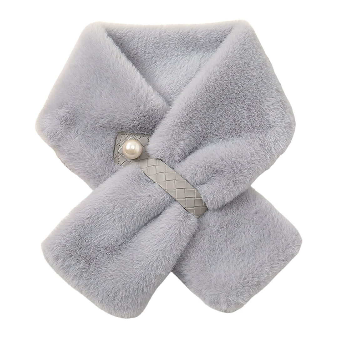 Faux Pearl Buckle Wide Thermal Scarf Female Autumn Winter Double-sided Imitation Cashmere Cross Collar Scarf Image 1