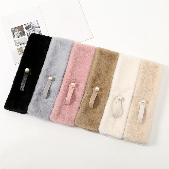 Faux Pearl Buckle Wide Thermal Scarf Female Autumn Winter Double-sided Imitation Cashmere Cross Collar Scarf Image 8