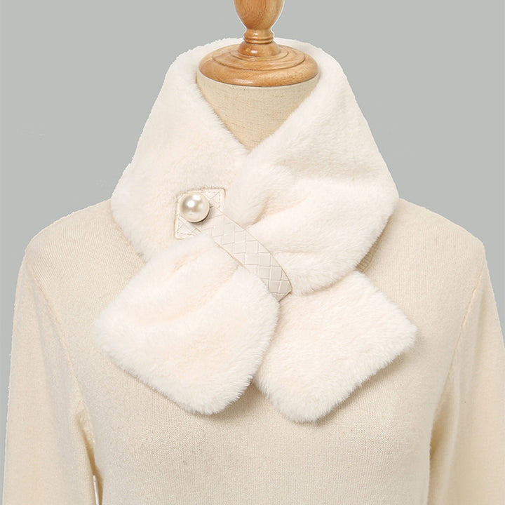 Faux Pearl Buckle Wide Thermal Scarf Female Autumn Winter Double-sided Imitation Cashmere Cross Collar Scarf Image 10
