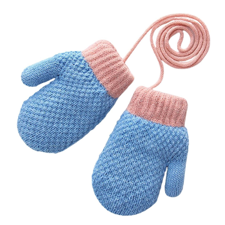 1 Pair Toddler Mittens Anti-lost Rope Soft Fleece Full Fingers Thicken Keep Warm Unisex Knitted Toddler Winter Gloves Image 1