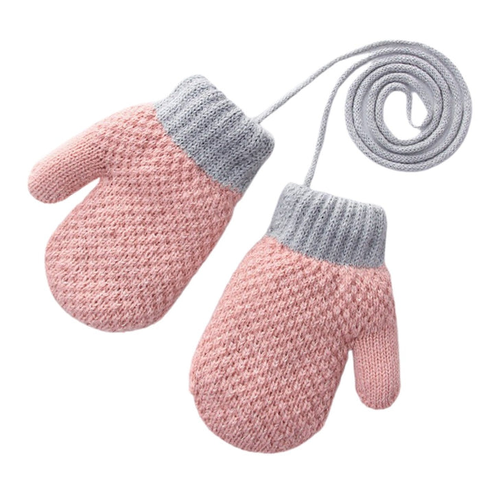 1 Pair Toddler Mittens Anti-lost Rope Soft Fleece Full Fingers Thicken Keep Warm Unisex Knitted Toddler Winter Gloves Image 1