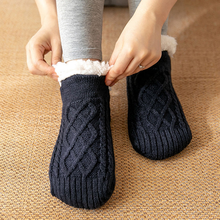 1 Pair Unisex Thermal Socks Plush Lining Solid Color Thickened Socks Autumn Winter Stretchy Non Slip Floor Socks for Image 10