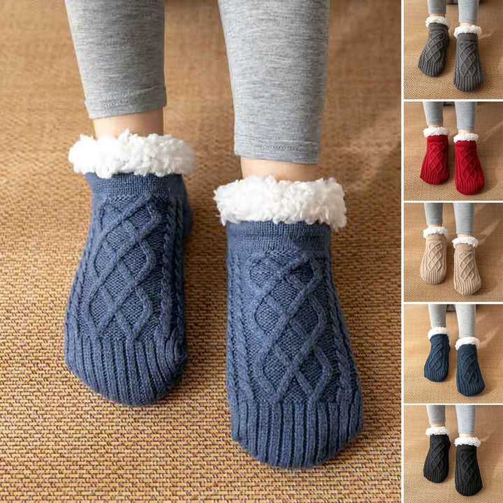 1 Pair Unisex Thermal Socks Plush Lining Solid Color Thickened Socks Autumn Winter Stretchy Non Slip Floor Socks for Image 12