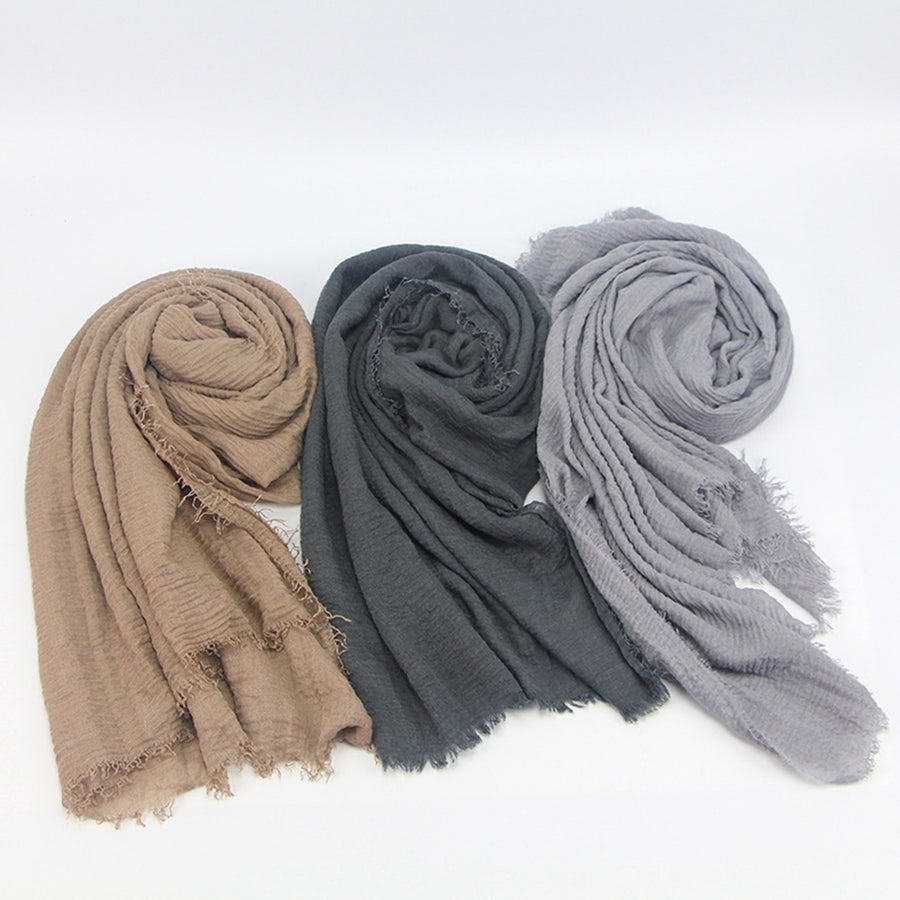 Women Scarf Fringes Pleats Solid Color Good Touch Shawl Elegant Fine Texture Wrap Scarf for Four Seasons Image 1