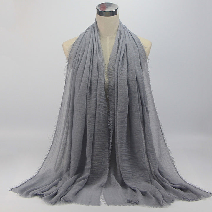 Women Scarf Fringes Pleats Solid Color Good Touch Shawl Elegant Fine Texture Wrap Scarf for Four Seasons Image 12