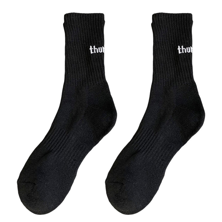 1 Pair Autumn Winter Unisex Socks Letter Print Moisture Absorption Solid Color Korean Middle Tube Socks for Running Image 1