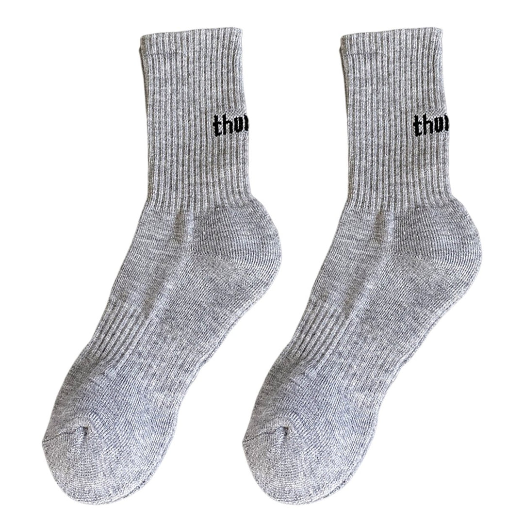 1 Pair Autumn Winter Unisex Socks Letter Print Moisture Absorption Solid Color Korean Middle Tube Socks for Running Image 1