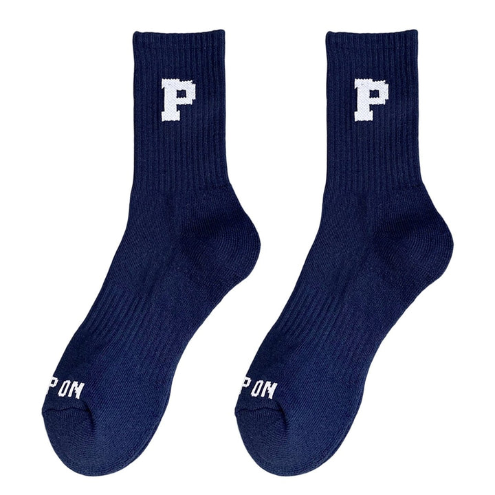 1 Pair Autumn Winter Unisex Socks Letter Print Moisture Absorption Solid Color Korean Middle Tube Socks for Running Image 1