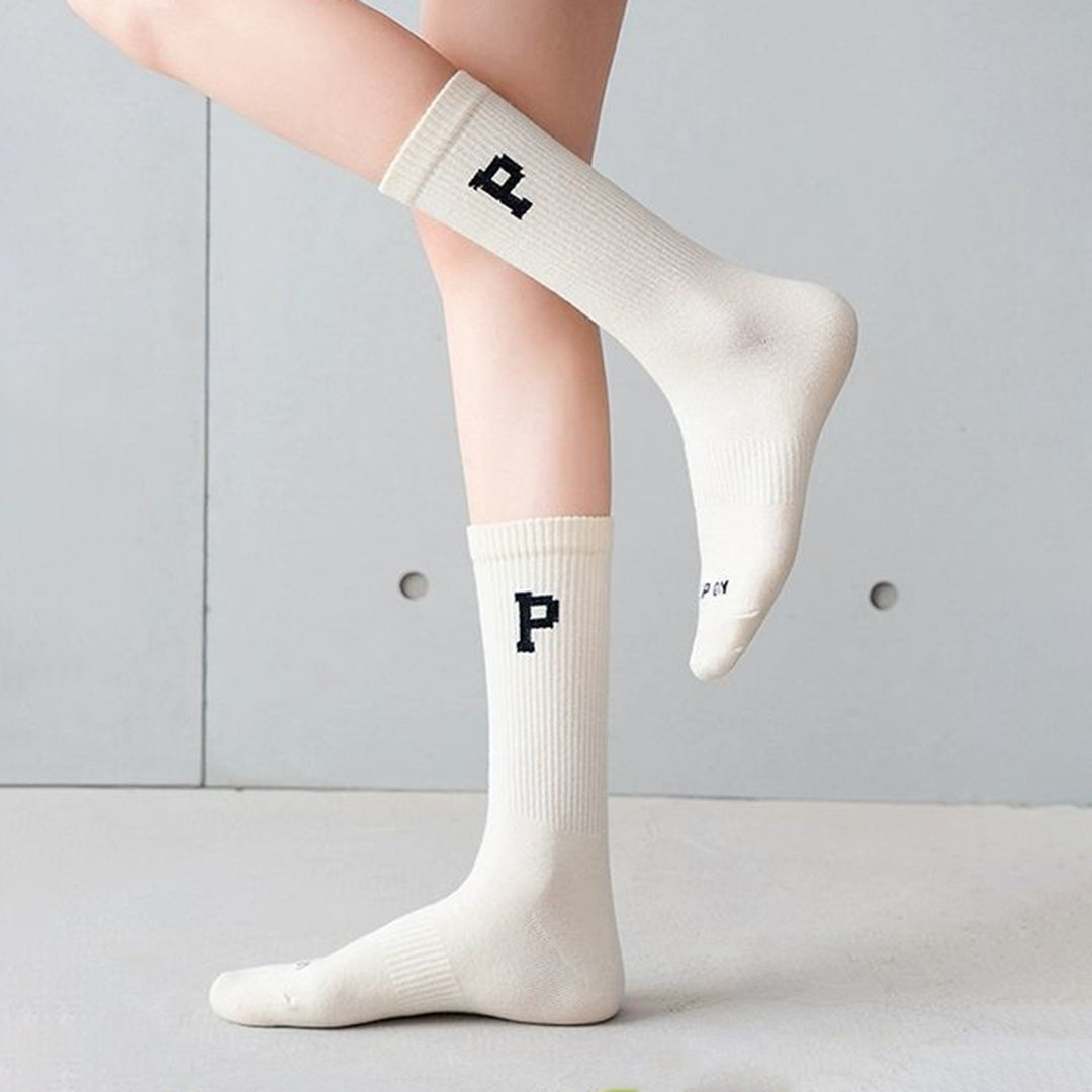 1 Pair Autumn Winter Unisex Socks Letter Print Moisture Absorption Solid Color Korean Middle Tube Socks for Running Image 7