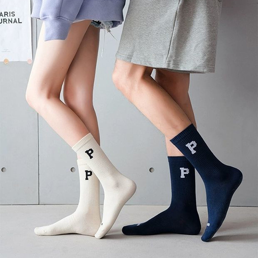1 Pair Autumn Winter Unisex Socks Letter Print Moisture Absorption Solid Color Korean Middle Tube Socks for Running Image 12