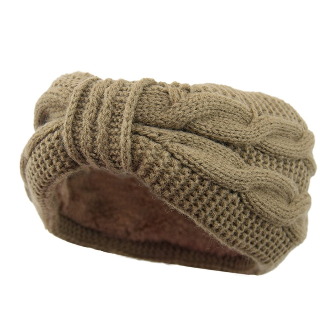 Fleece Lining Thickened Warm Wide Knitting Headband Women Twist Bowknot Solid Color Knitting Head Wrap Image 1