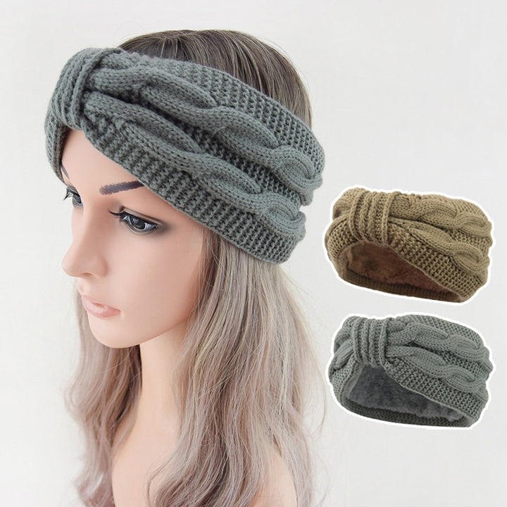 Fleece Lining Thickened Warm Wide Knitting Headband Women Twist Bowknot Solid Color Knitting Head Wrap Image 11