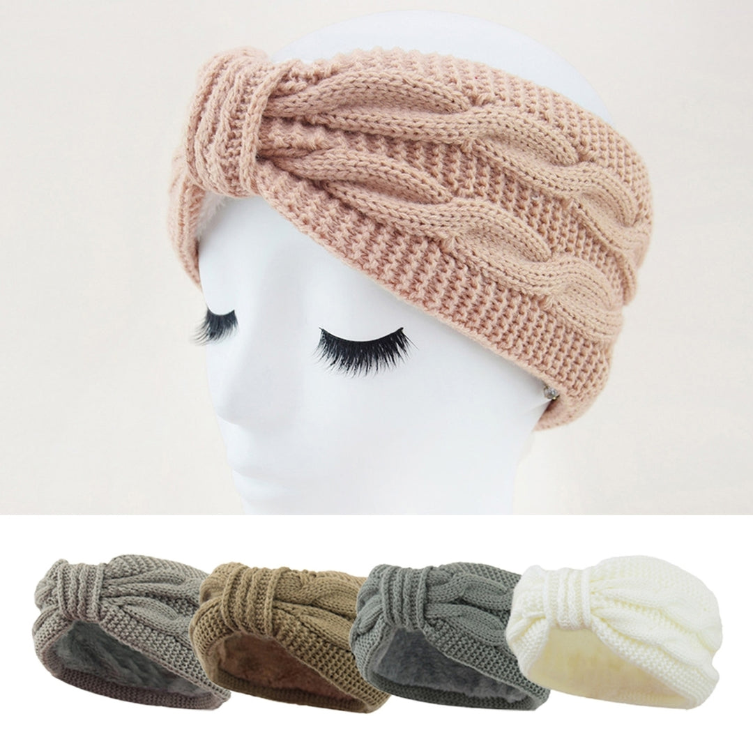 Fleece Lining Thickened Warm Wide Knitting Headband Women Twist Bowknot Solid Color Knitting Head Wrap Image 12