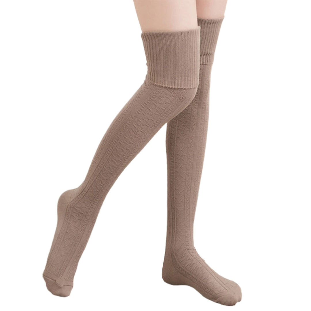 1 Pair Solid Color Jacquard High Elasticity Thickened Thigh Stockings Autumn Winter Women Over Knee Socks Image 4