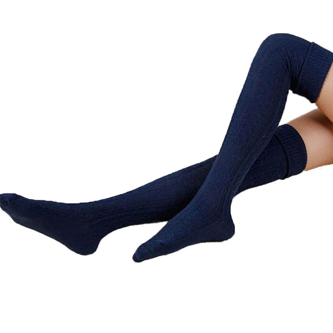 1 Pair Solid Color Jacquard High Elasticity Thickened Thigh Stockings Autumn Winter Women Over Knee Socks Image 7