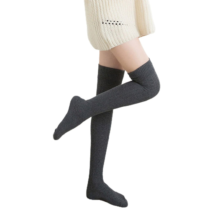 1 Pair Solid Color Jacquard High Elasticity Thickened Thigh Stockings Autumn Winter Women Over Knee Socks Image 9