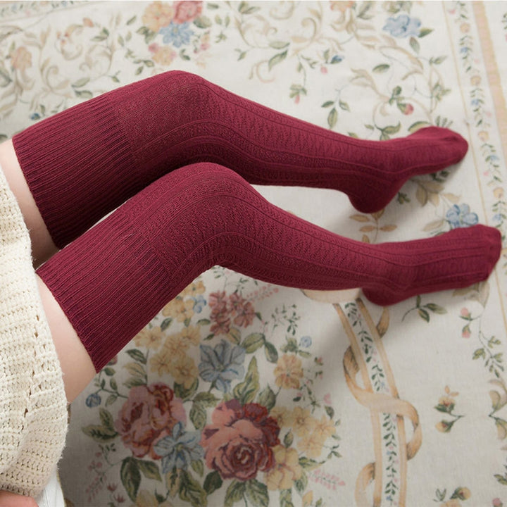 1 Pair Solid Color Jacquard High Elasticity Thickened Thigh Stockings Autumn Winter Women Over Knee Socks Image 11