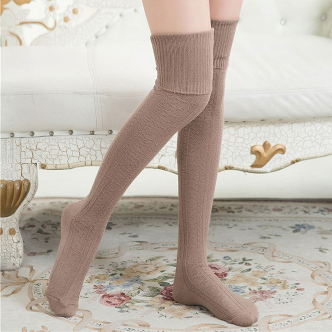 1 Pair Solid Color Jacquard High Elasticity Thickened Thigh Stockings Autumn Winter Women Over Knee Socks Image 12