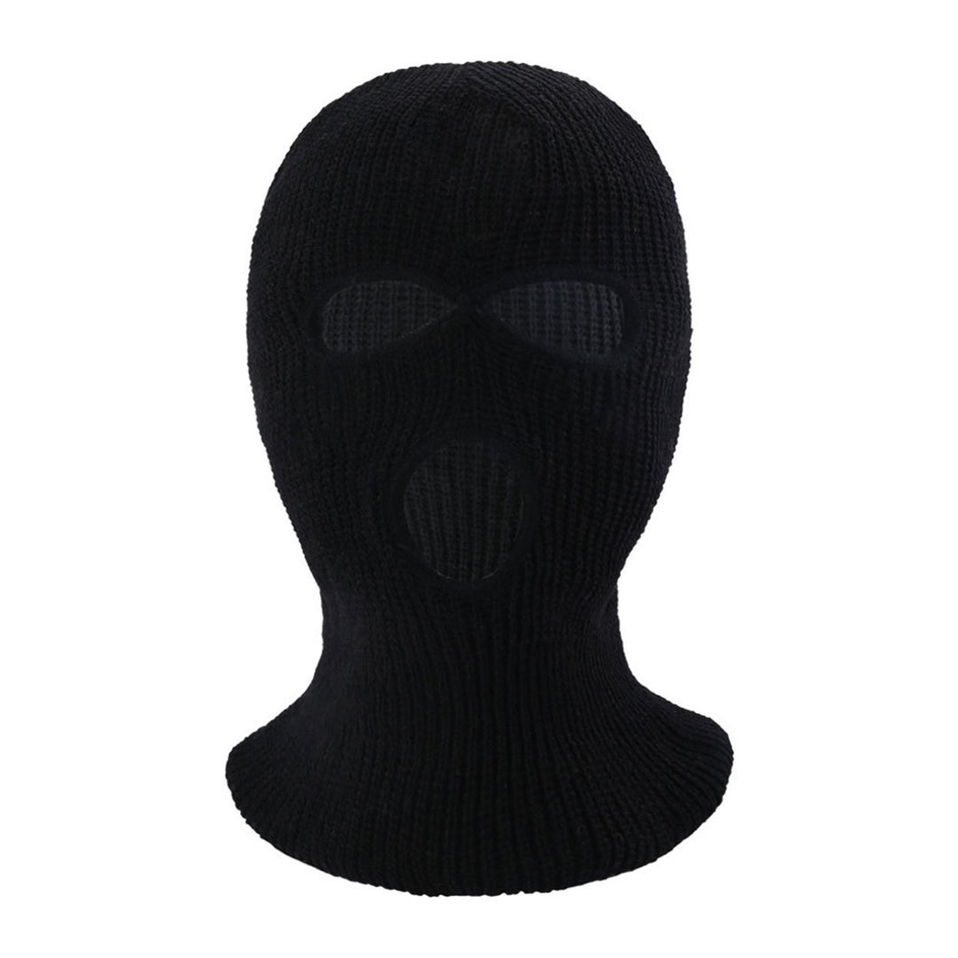 Winter Unisex Knitted Hat Three Holes Solid Color Full Face Balaclava Dome Knitting Face Cover Cap for Outdoor Cycling Image 1