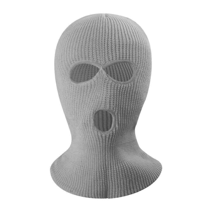 Winter Unisex Knitted Hat Three Holes Solid Color Full Face Balaclava Dome Knitting Face Cover Cap for Outdoor Cycling Image 4