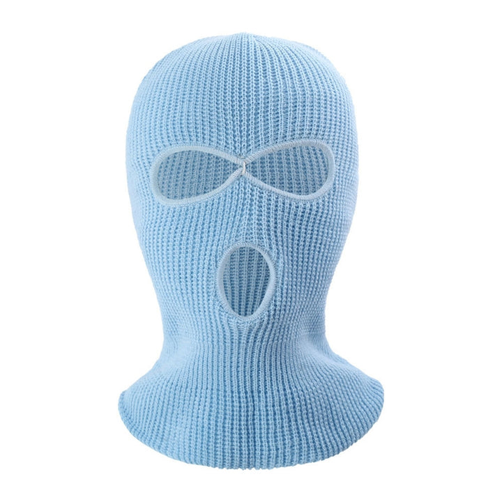 Winter Unisex Knitted Hat Three Holes Solid Color Full Face Balaclava Dome Knitting Face Cover Cap for Outdoor Cycling Image 1