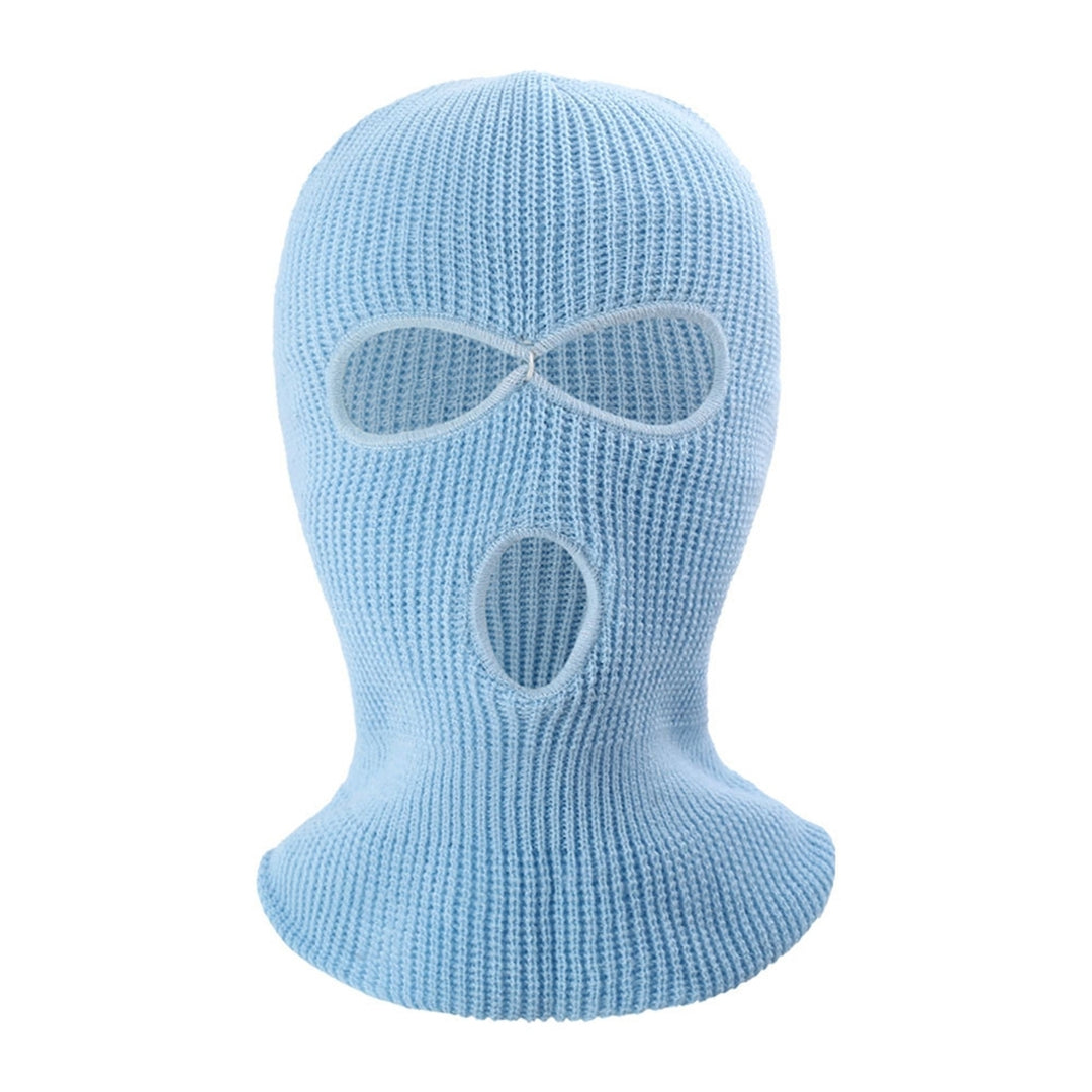 Winter Unisex Knitted Hat Three Holes Solid Color Full Face Balaclava Dome Knitting Face Cover Cap for Outdoor Cycling Image 7