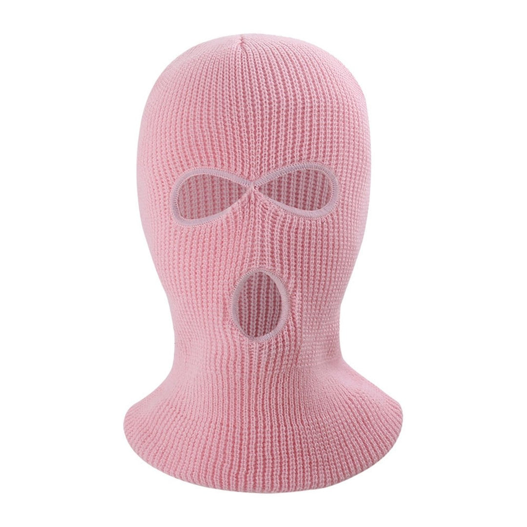 Winter Unisex Knitted Hat Three Holes Solid Color Full Face Balaclava Dome Knitting Face Cover Cap for Outdoor Cycling Image 1