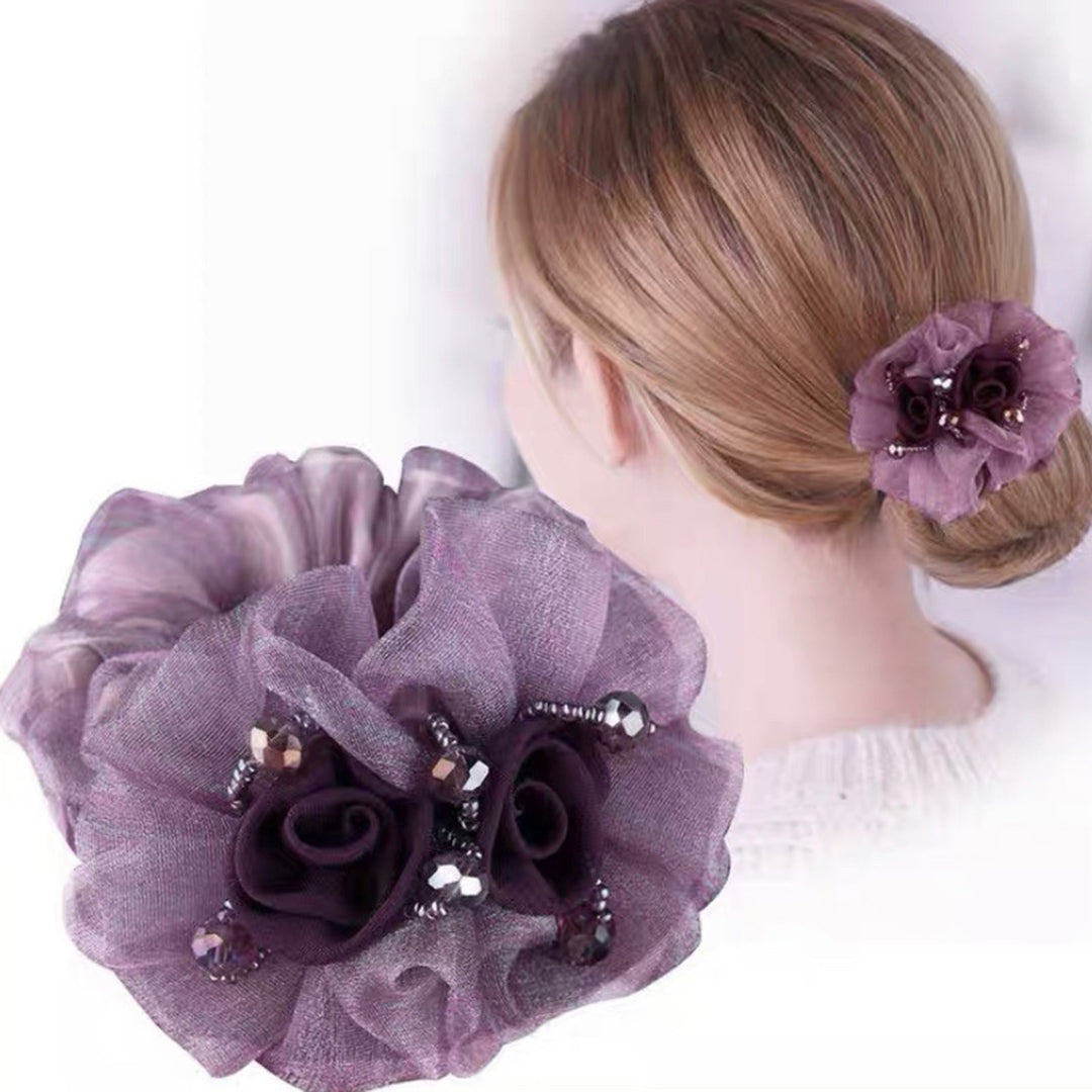 Hair Band Flower Decor Soft Fabric Beads Hair Rope Anti-fall Hair-fixed High Elasticity Long-lasting Ponytail Holder Image 1