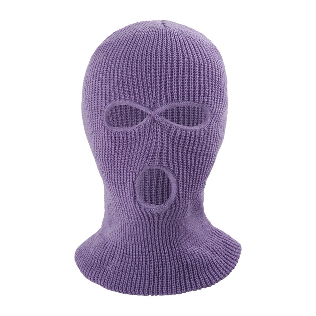 Winter Unisex Knitted Hat Three Holes Solid Color Full Face Balaclava Dome Knitting Face Cover Cap for Outdoor Cycling Image 9