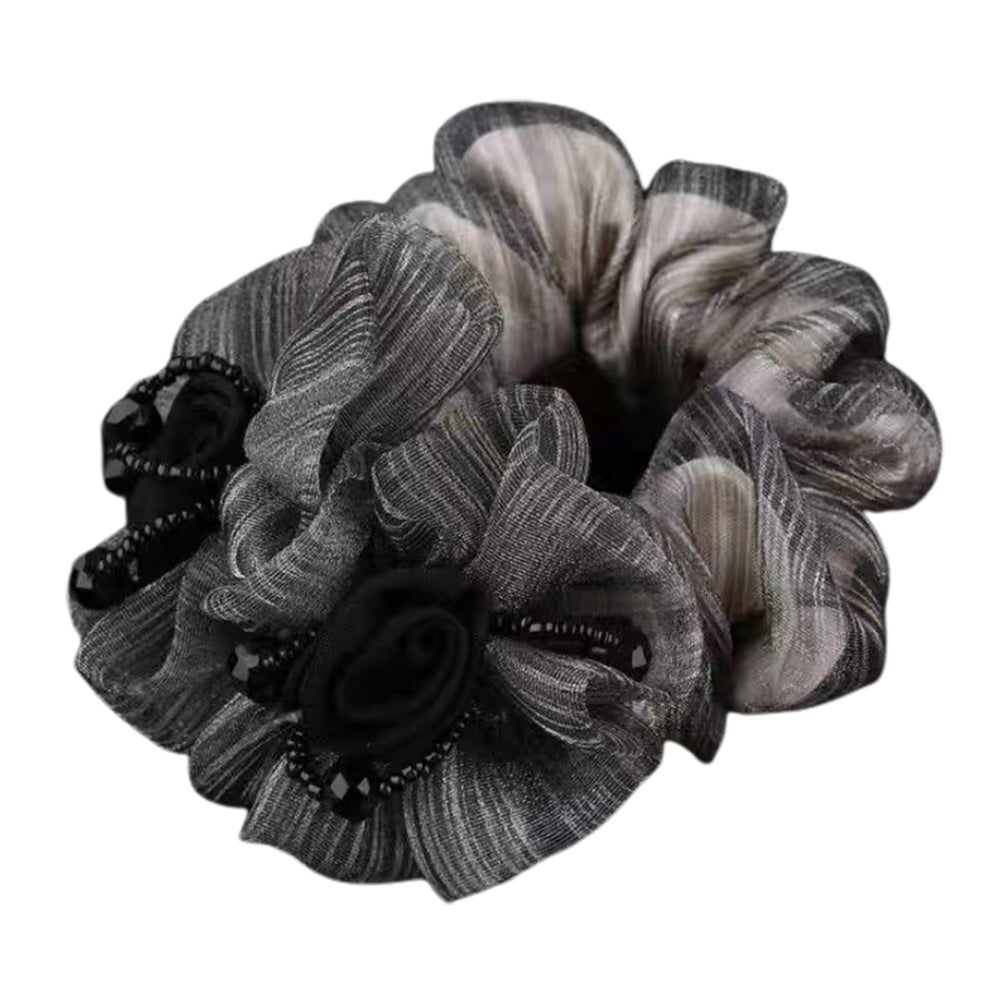 Hair Band Flower Decor Soft Fabric Beads Hair Rope Anti-fall Hair-fixed High Elasticity Long-lasting Ponytail Holder Image 2