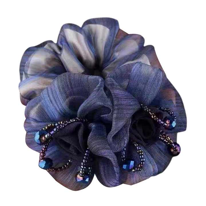 Hair Band Flower Decor Soft Fabric Beads Hair Rope Anti-fall Hair-fixed High Elasticity Long-lasting Ponytail Holder Image 3