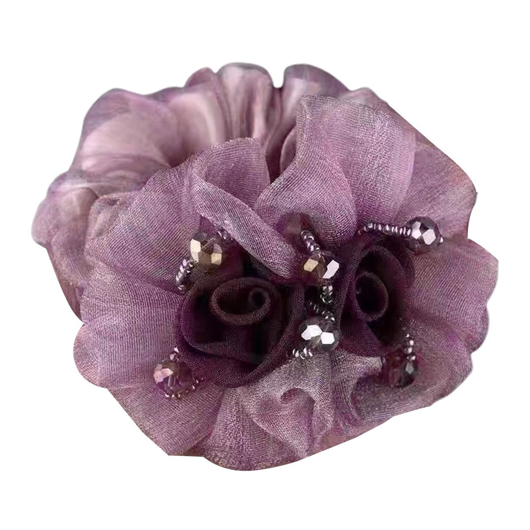 Hair Band Flower Decor Soft Fabric Beads Hair Rope Anti-fall Hair-fixed High Elasticity Long-lasting Ponytail Holder Image 1