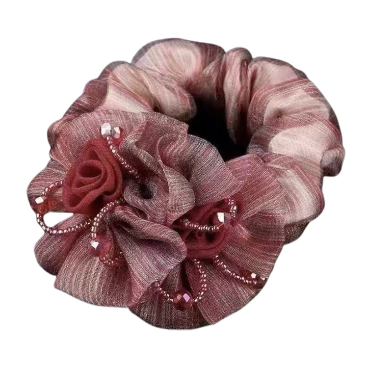 Hair Band Flower Decor Soft Fabric Beads Hair Rope Anti-fall Hair-fixed High Elasticity Long-lasting Ponytail Holder Image 6