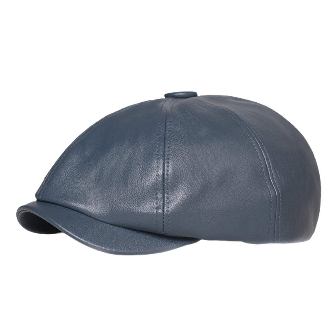 Wide Brim Round Dome Windproof Beret Hat Male Retro Octagonal Painter Faux Leather Hat Fashion Accessories Image 4