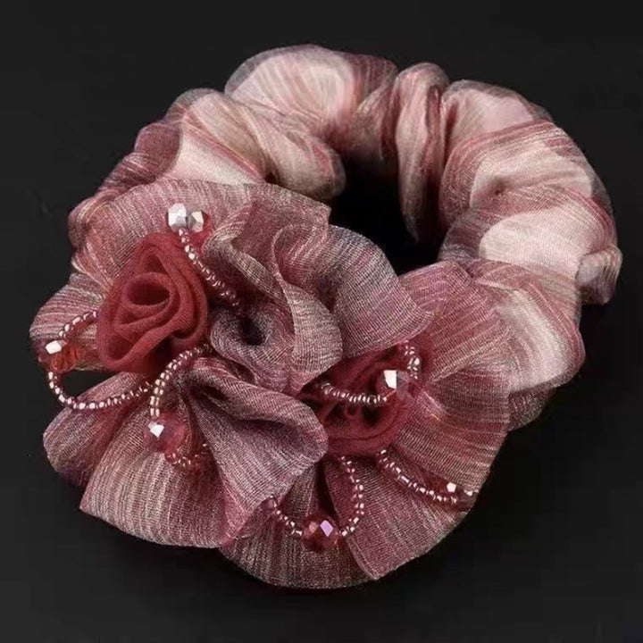 Hair Band Flower Decor Soft Fabric Beads Hair Rope Anti-fall Hair-fixed High Elasticity Long-lasting Ponytail Holder Image 11