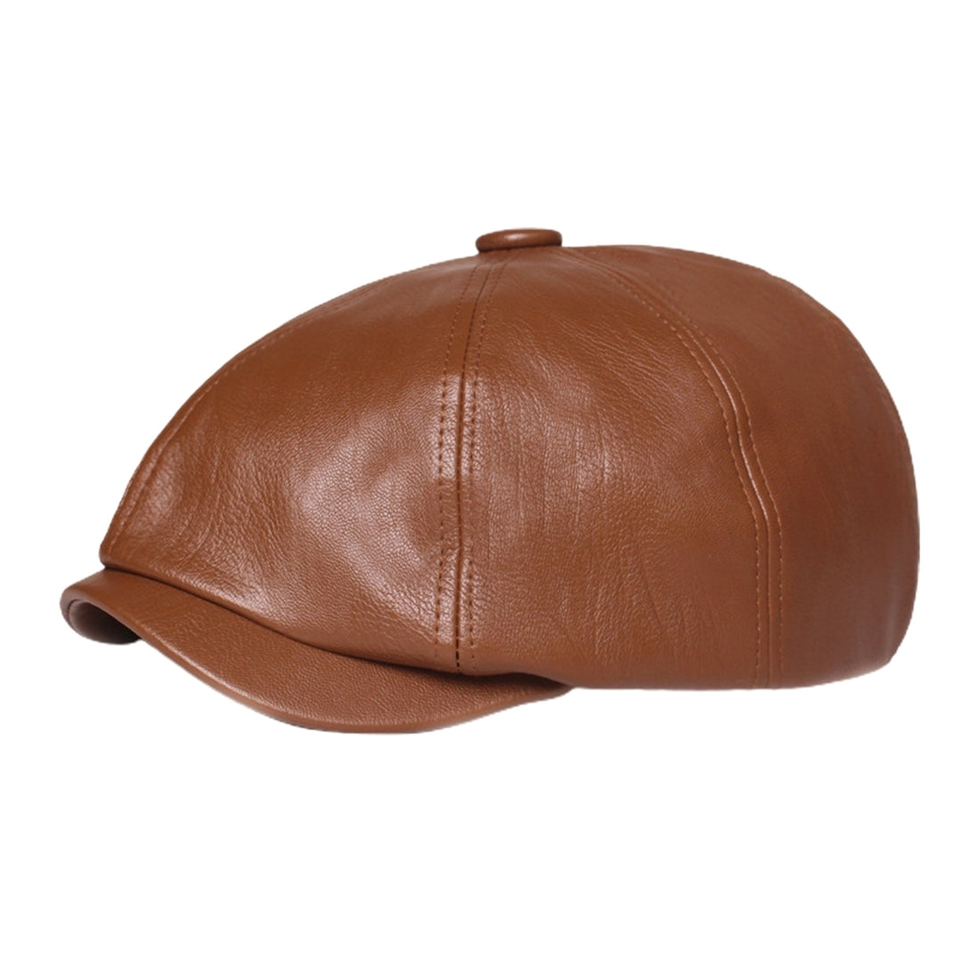 Wide Brim Round Dome Windproof Beret Hat Male Retro Octagonal Painter Faux Leather Hat Fashion Accessories Image 7