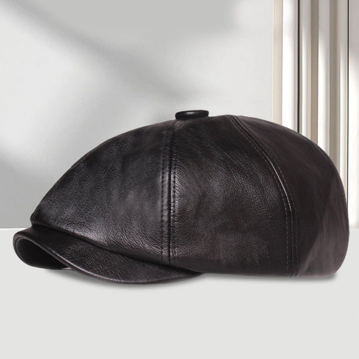 Wide Brim Round Dome Windproof Beret Hat Male Retro Octagonal Painter Faux Leather Hat Fashion Accessories Image 9