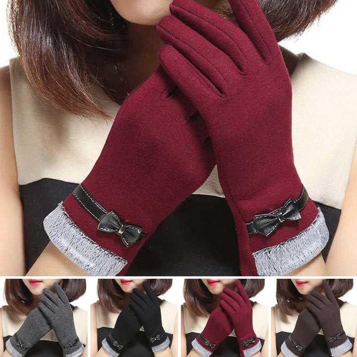 1 Pair Women Gloves Touch Screen Bow Knot Slim Fit Comfortable Windproof Keep Warm Thickened Fashion Grace Lady Gloves Image 1