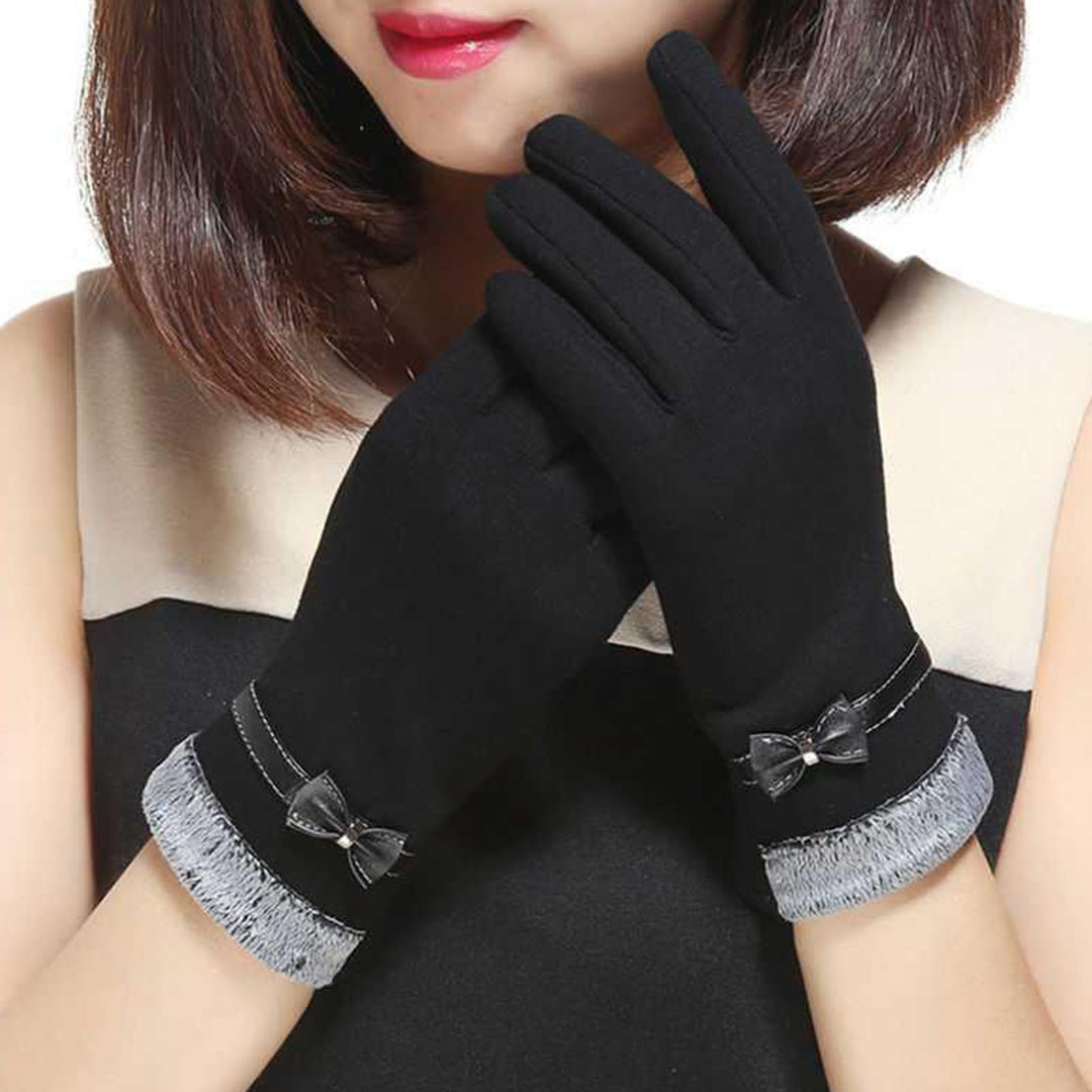 1 Pair Women Gloves Touch Screen Bow Knot Slim Fit Comfortable Windproof Keep Warm Thickened Fashion Grace Lady Gloves Image 6