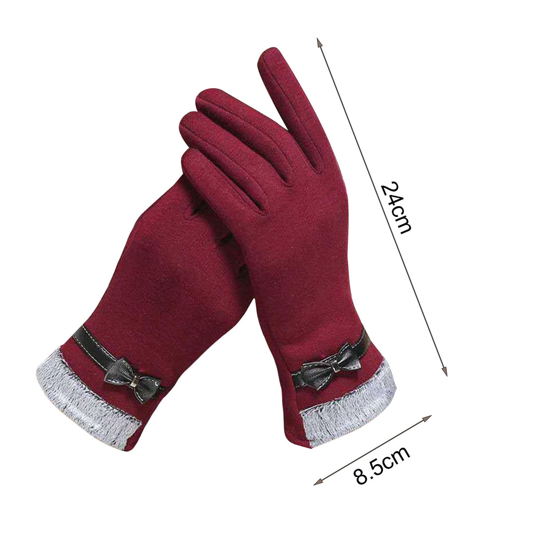 1 Pair Women Gloves Touch Screen Bow Knot Slim Fit Comfortable Windproof Keep Warm Thickened Fashion Grace Lady Gloves Image 9