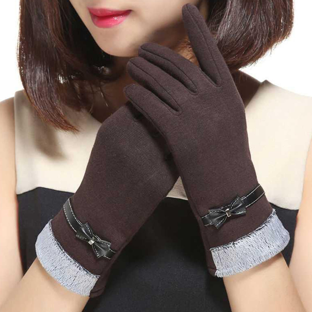 1 Pair Women Gloves Touch Screen Bow Knot Slim Fit Comfortable Windproof Keep Warm Thickened Fashion Grace Lady Gloves Image 11