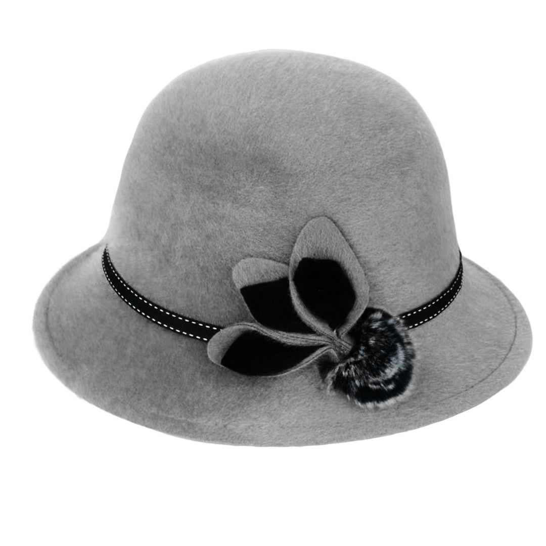 Lady Hat Elegant Wide Brim Keep Warm Solid Color Winter Autumn Ladies Dome Hat with Flower for Daily Wear Image 7