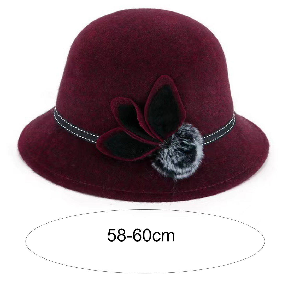 Lady Hat Elegant Wide Brim Keep Warm Solid Color Winter Autumn Ladies Dome Hat with Flower for Daily Wear Image 8