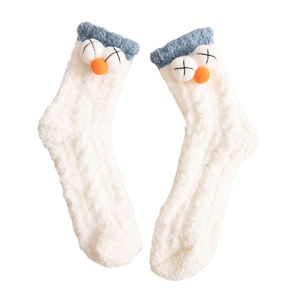 1 Pair Women Floor Socks Cartoon Rabbit Green Tree Coral Fleece Thicken Middle Tube Sleeping Socks for Daily Wear Image 2